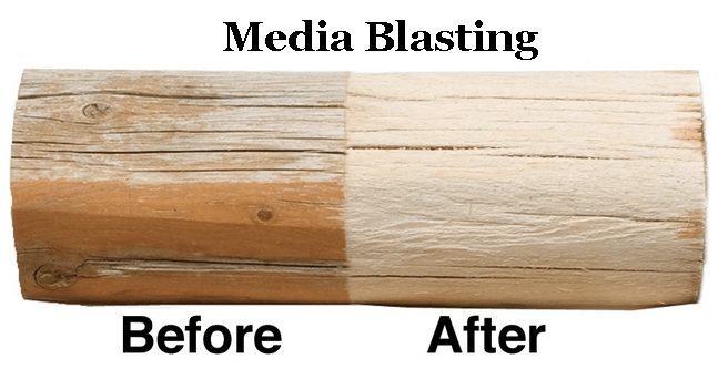 Log Before and After Media Blasting | Log Home Restoration in Sullivan, ME
